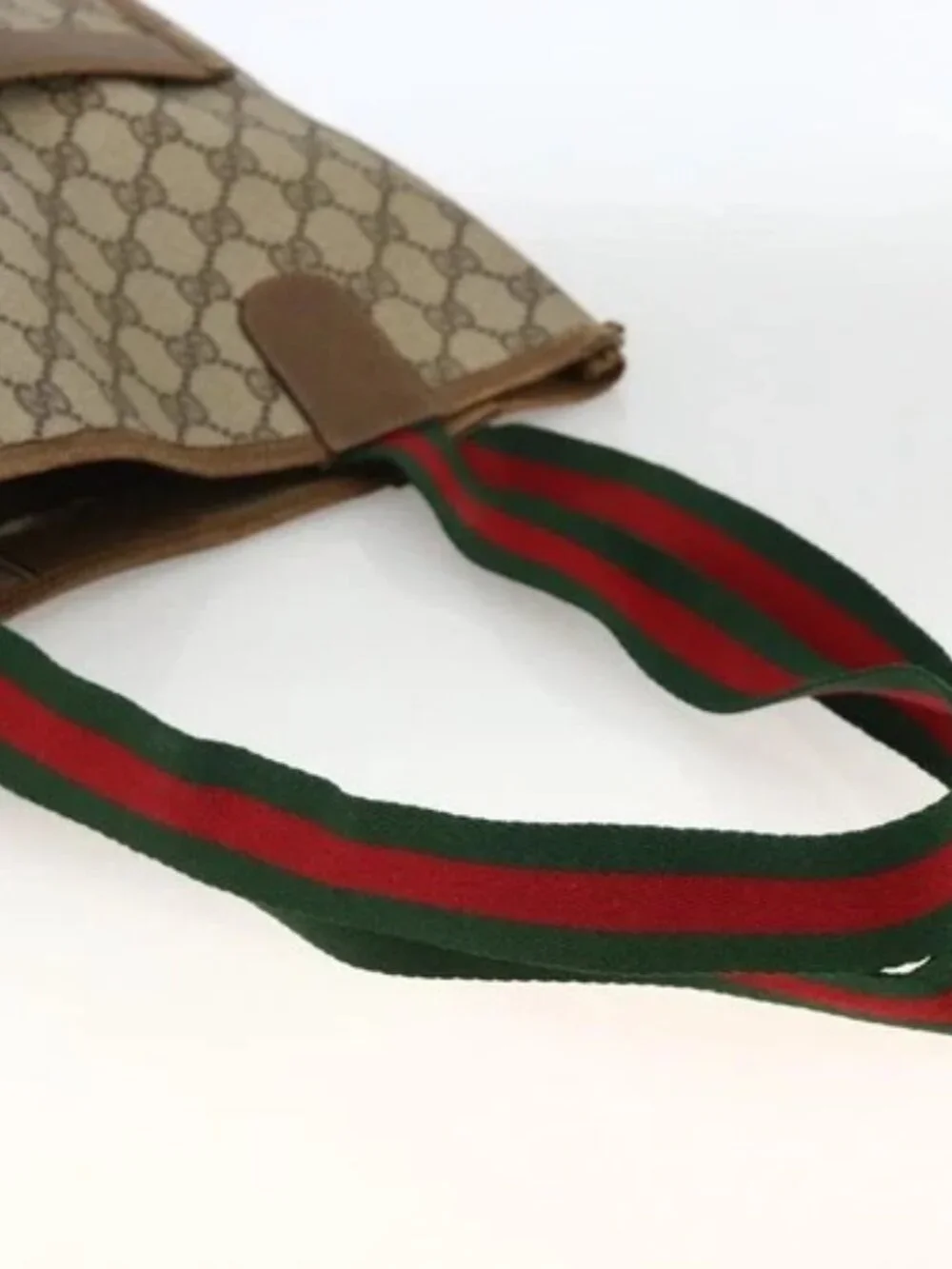 GUCCI GG Supreme Web Sherry Line Tote Bag PVC Beige Red 39 02 0031 Auth BA11570